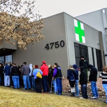 Busy Marijuana Dispensary Queue Waiting Outside