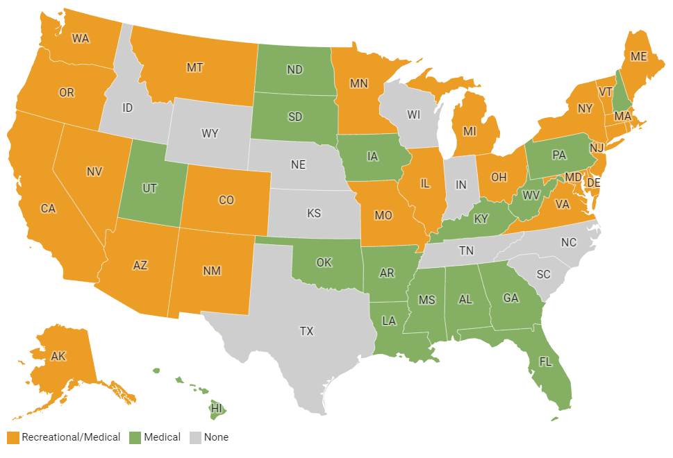 Marijuana Legalization US States Map GreenCrossATM